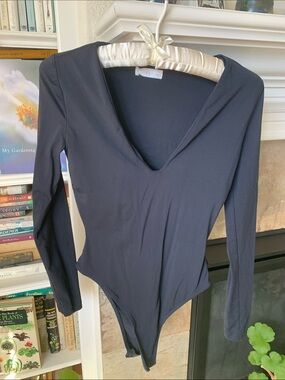 Kookai Black Long-Sleeve V-Neck Bodysuit